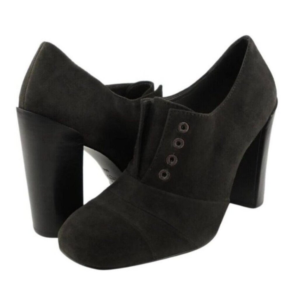 Tory Burch Stella Laceless Size 6.5 Black Suede Oxford Block‎ Heel Shoes Classic